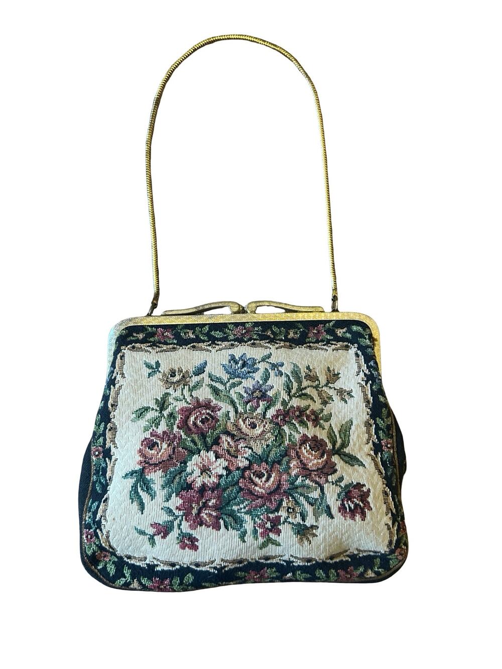 Vintage 1960s Floral Tapestry Top‑Handle Bag
